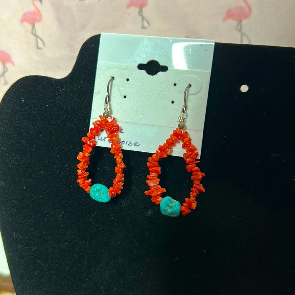 Vintage coral and turquoise earrings